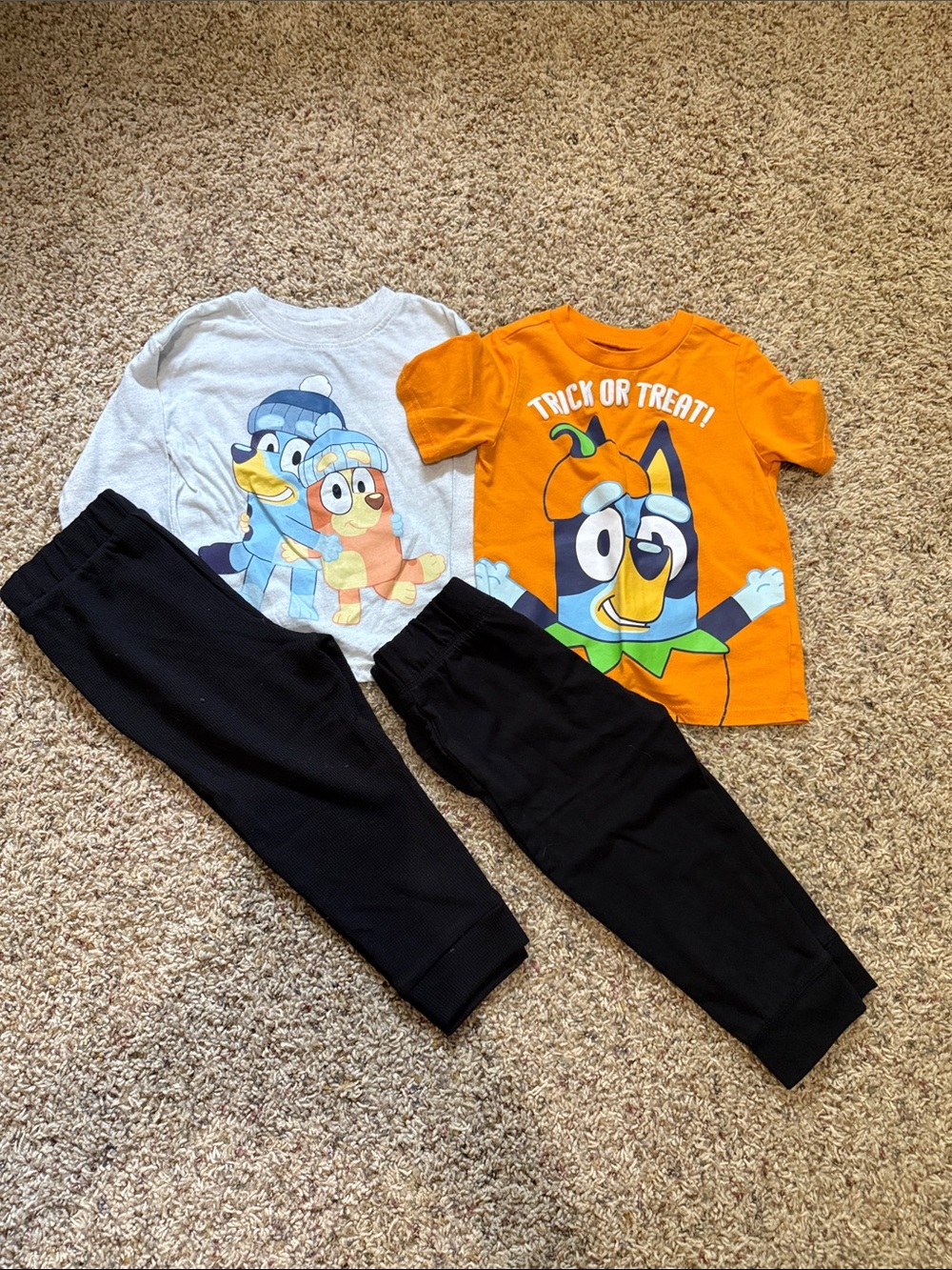 Bluey Graphic Tee & Jogger Set - Orange & Light Gray Tops with Black Pants